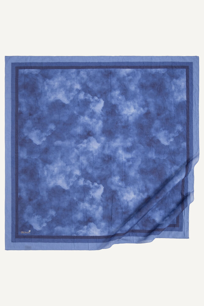 Lacivert Bulut Desen Kraş Eşarp - 2