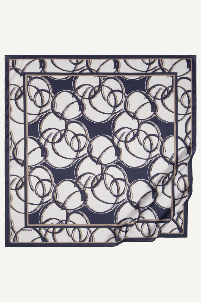 Lacivert Çember Dansı Desen Kristal Eşarp - 2