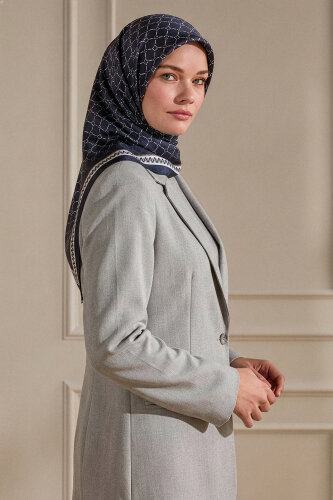 Lacivert Elmas Bağ Desen Kristal Eşarp