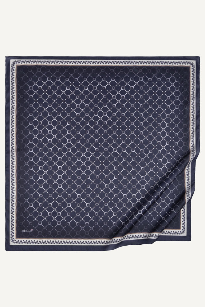 Lacivert Elmas Bağ Desen Kristal Eşarp - 2