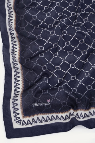 Lacivert Elmas Bağ Desen Kristal Eşarp - 3