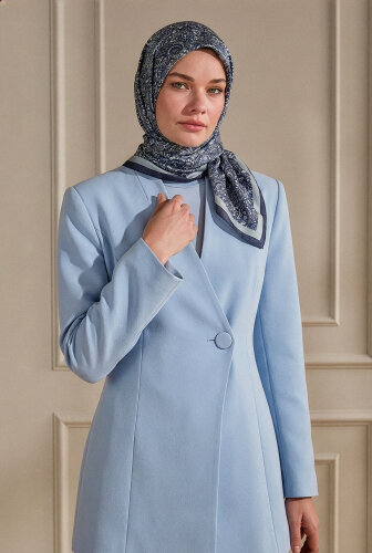 Lacivert Etnik Desen Kristal Eşarp