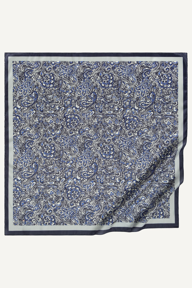 Lacivert Etnik Desen Kristal Eşarp - 2