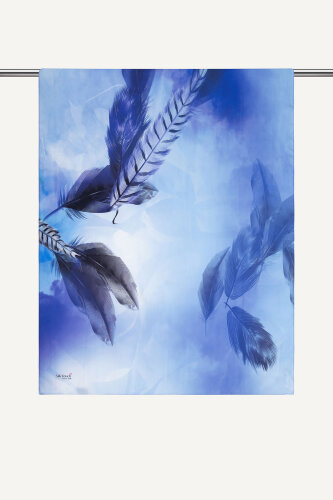 Lacivert Kehribar Tüyü Desenli Fransız İpeği Şal (1)