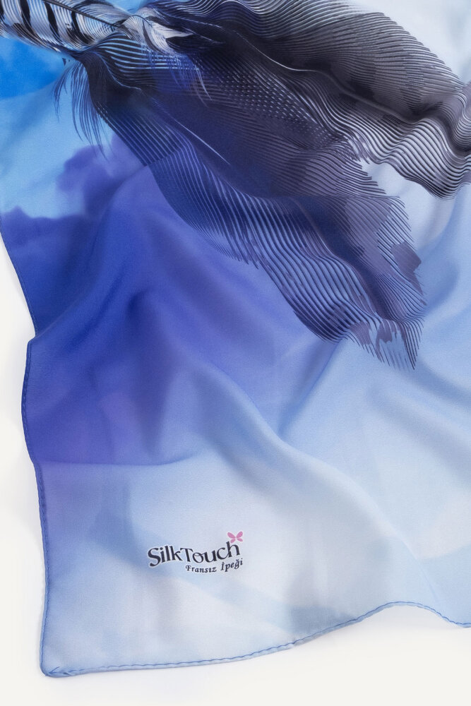 Lacivert Kehribar Tüyü Desenli Fransız İpeği Şal - 3