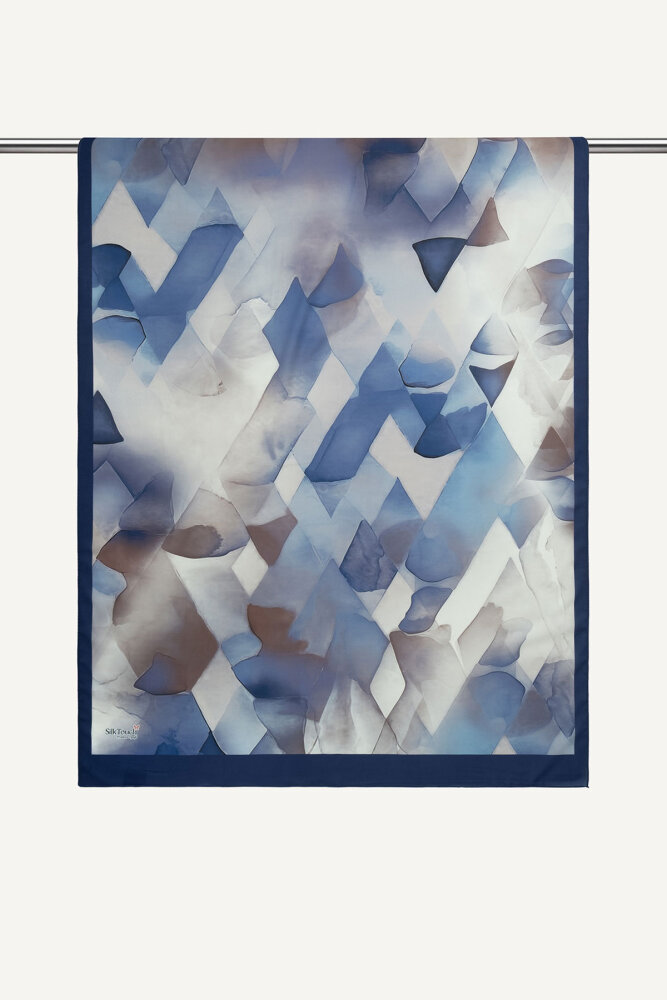 Lacivert Kristal Işıltı Desenli Fransız İpeği Şal - 2