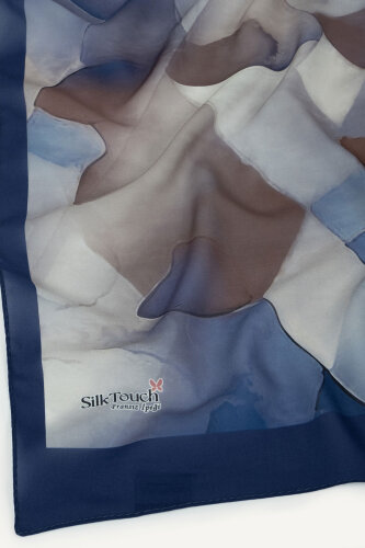 Lacivert Kristal Işıltı Desenli Fransız İpeği Şal - 3