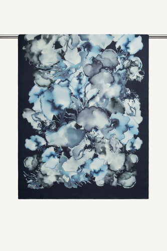 Lacivert Mermer Bulutu Desenli Fransız İpeği Şal (1)