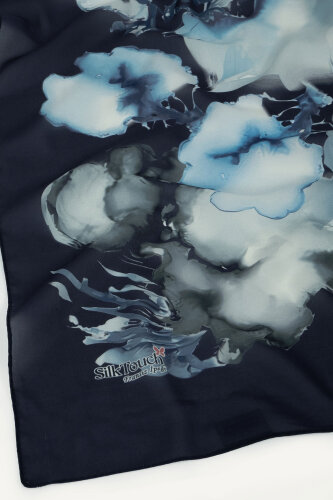 Lacivert Mermer Bulutu Desenli Fransız İpeği Şal - 3