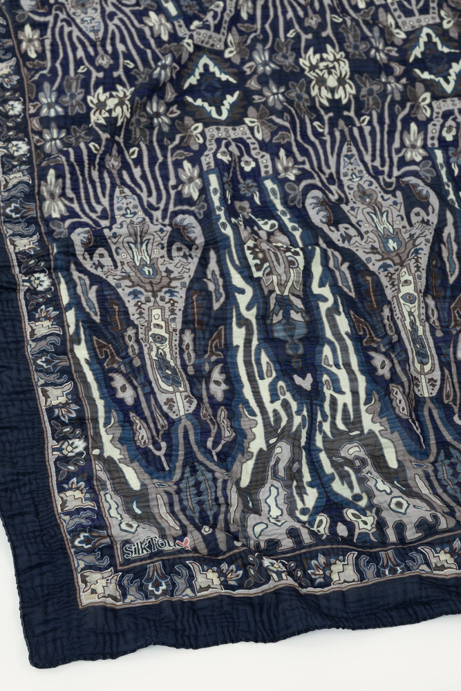 Lacivert Miras Desenli Müslin Eşarp - 3