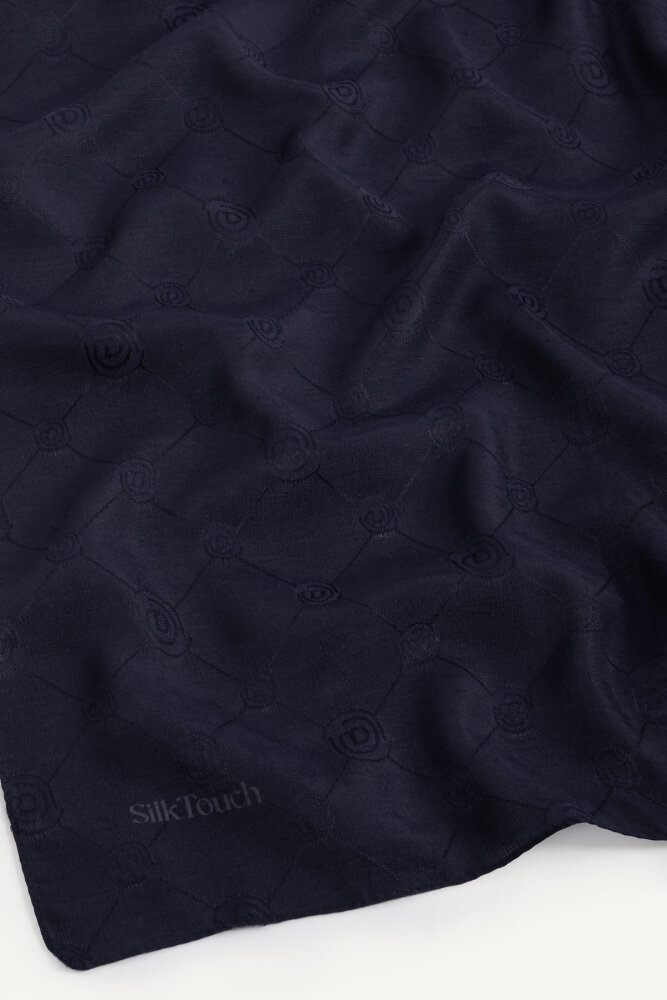 Lacivert Monogram Desen Mercan Eşarp - 3