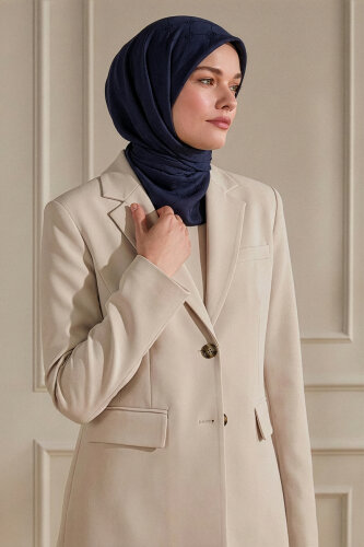 Lacivert Monogram Desen Mercan Eşarp