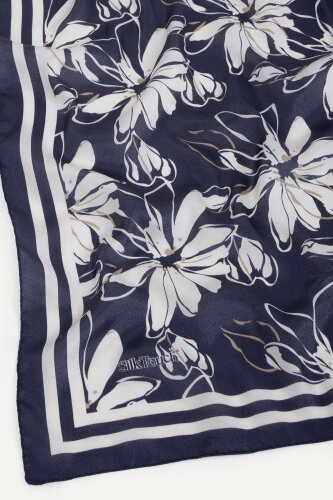 Lacivert Şakayık Desen Kristal Eşarp - 3