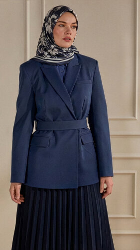 Lacivert Şakayık Desen Kristal Eşarp