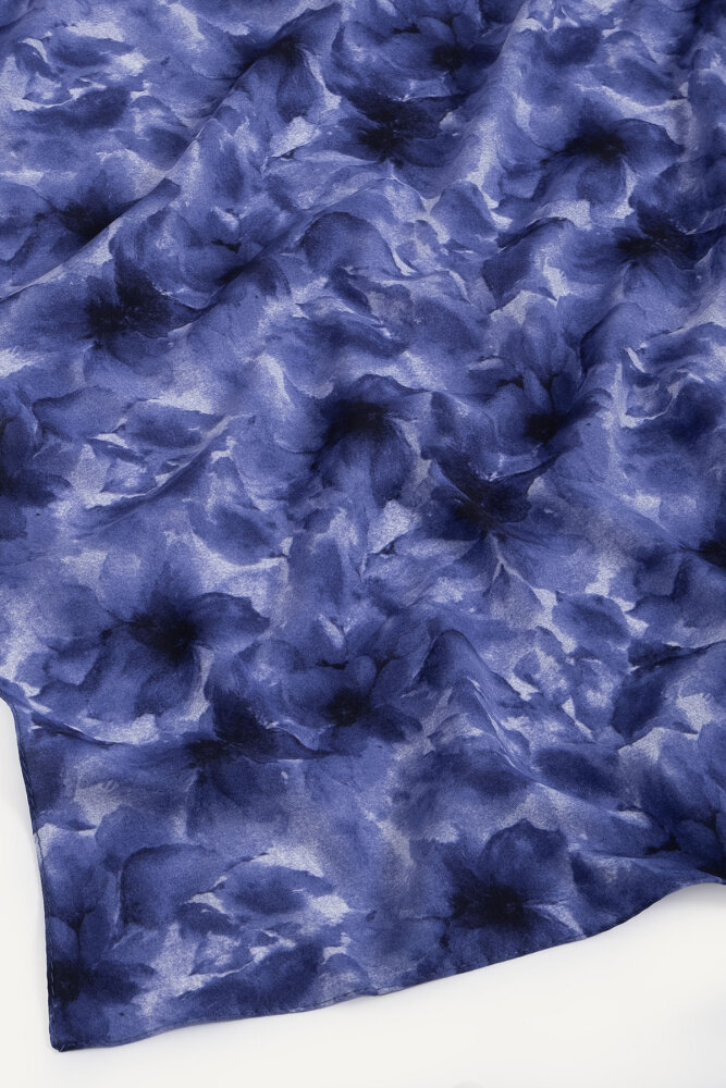 Lacivert Sisli Buket Desen Rami Şal - 2