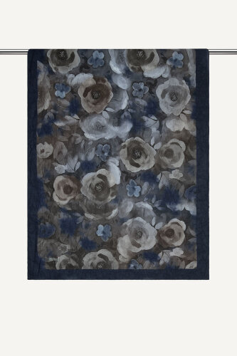 Lacivert Suluboya Gül Desenli Kraş Şal