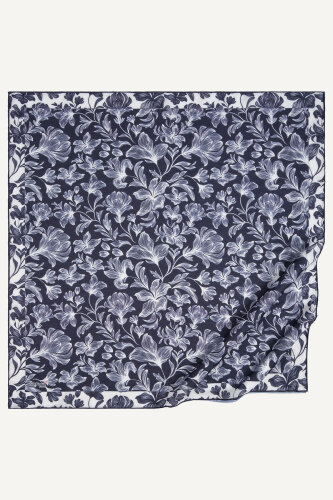 Lacivert Zambak Desen Natural Eşarp (1)
