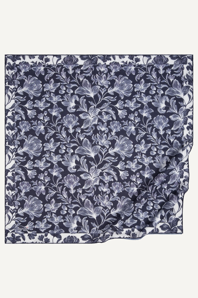 Lacivert Zambak Desen Natural Eşarp - 2