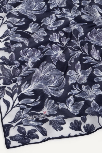 Lacivert Zambak Desen Natural Eşarp - 3