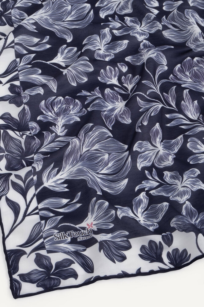 Lacivert Zambak Desen Natural Eşarp - 3