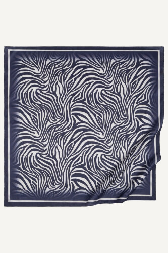 Lacivert Zebra Desen Kristal Eşarp (1)
