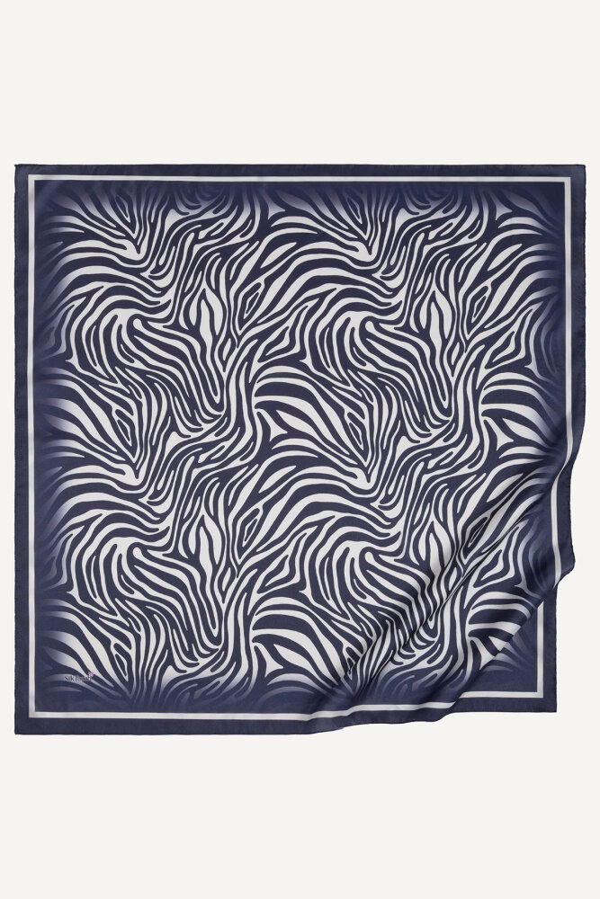 Lacivert Zebra Desen Kristal Eşarp - 2