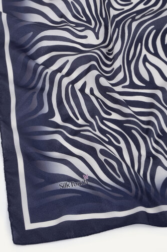 Lacivert Zebra Desen Kristal Eşarp - 3