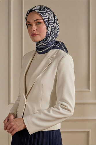 Lacivert Zebra Desen Kristal Eşarp