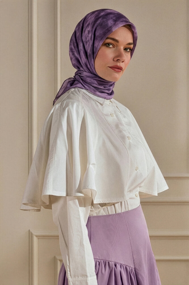 Lila Bulut Desen Kraş Eşarp - 1