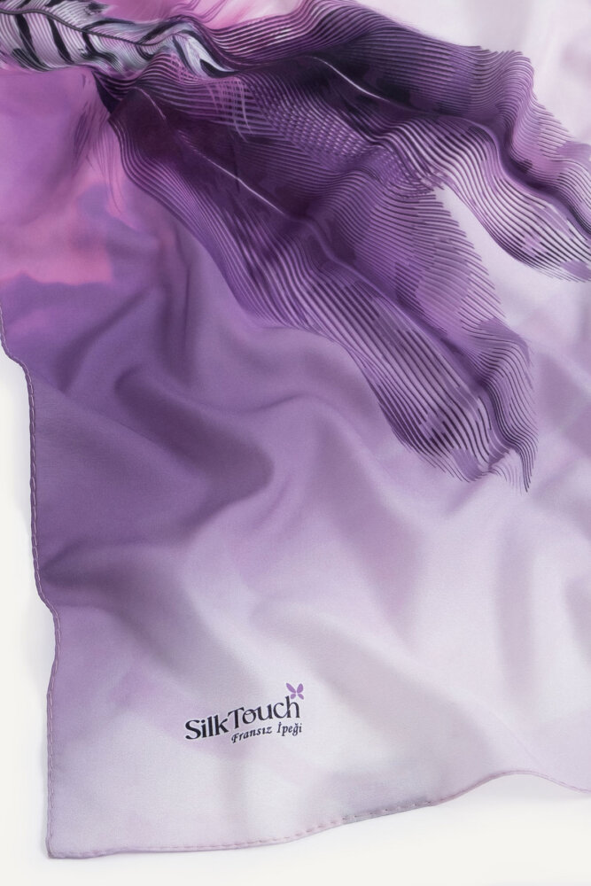 Lila Kehribar Tüyü Desenli Fransız İpeği Şal - 3