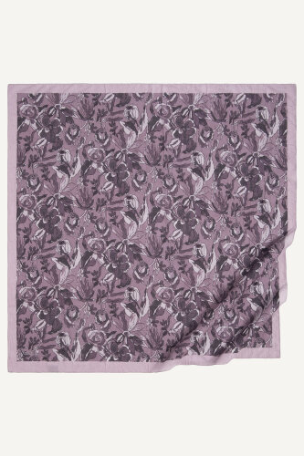 Lila Vintage Flora Desen Kraş Eşarp (1)