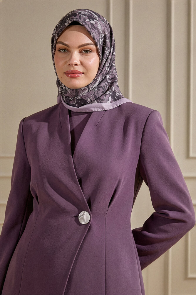 Lila Vintage Flora Desen Kraş Eşarp - 1