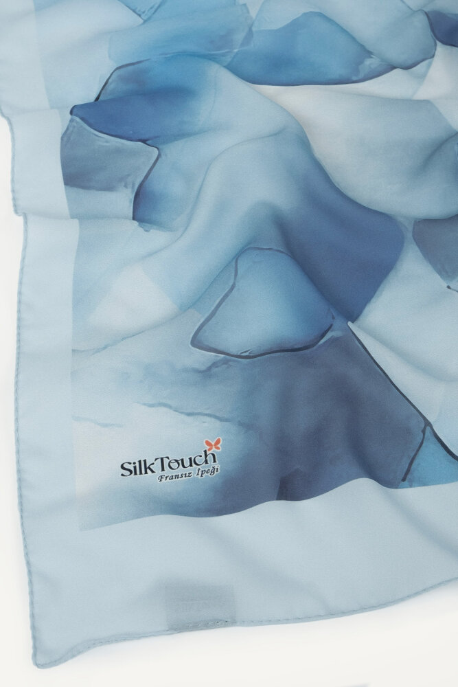 Mavi Kristal Işıltı Desenli Fransız İpeği Şal - 3