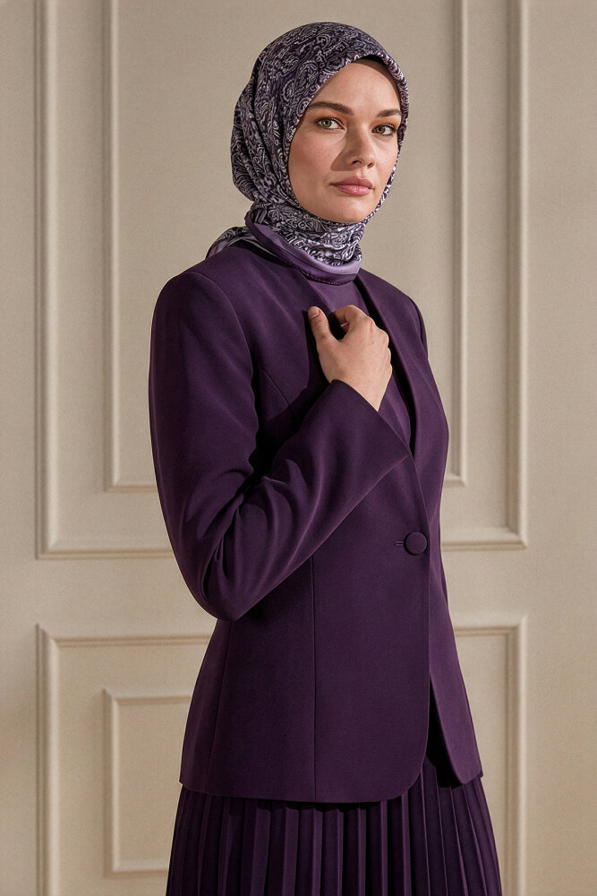 Mor Etnik Desen Kristal Eşarp - 1