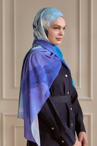 Mor Kehribar Tüyü Desenli Fransız İpeği Şal