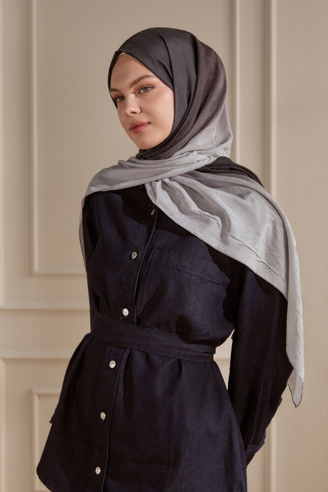 Mürdüm Degrade Desen Pamuk Vual Şal - 1