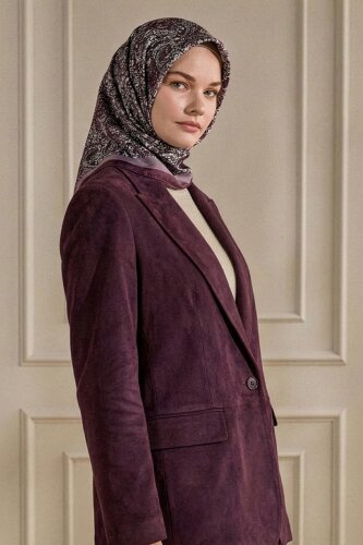 Mürdüm Etnik Desen Kristal Eşarp