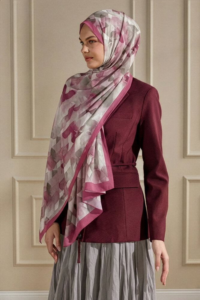 Mürdüm Kristal Işıltı Desenli Fransız İpeği Şal - 1