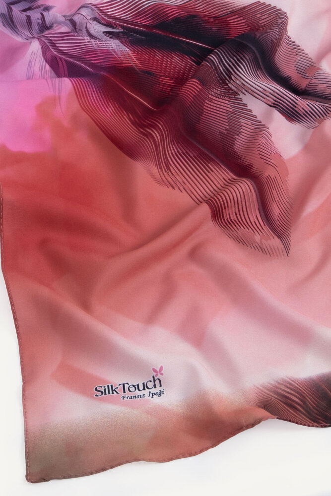 Nar Çiçeği Kehribar Tüyü Desenli Fransız İpeği Şal - 3