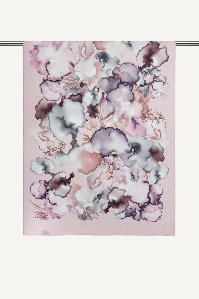 Pembe Mermer Bulutu Desenli Fransız İpeği Şal - 2