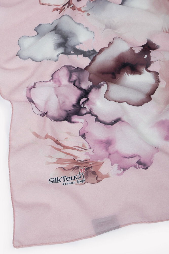 Pembe Mermer Bulutu Desenli Fransız İpeği Şal - 3