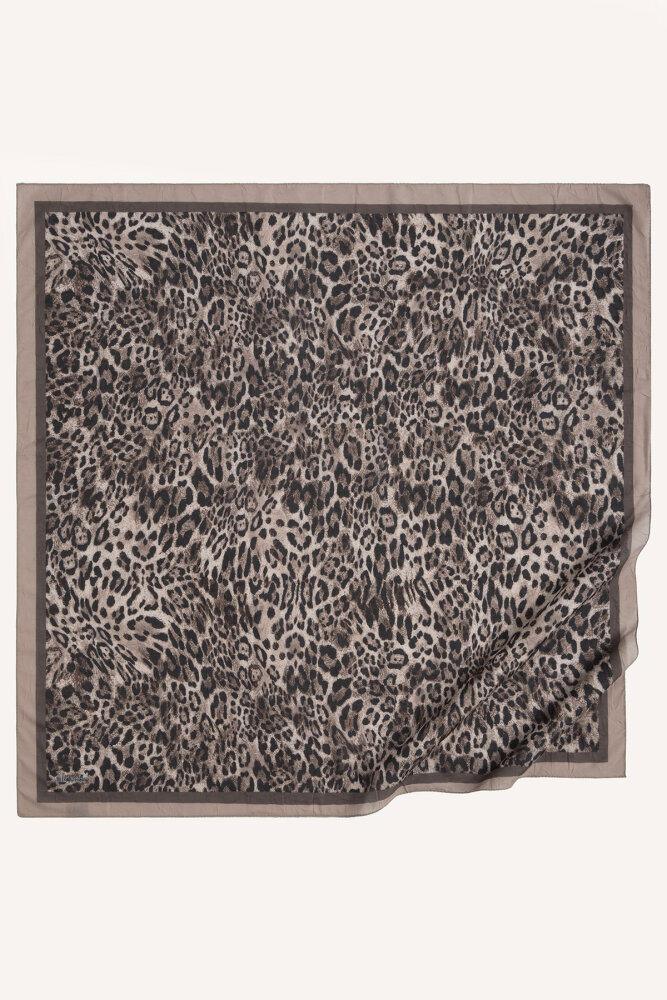 Pudra Leopar Desenli Kraş Eşarp - 2
