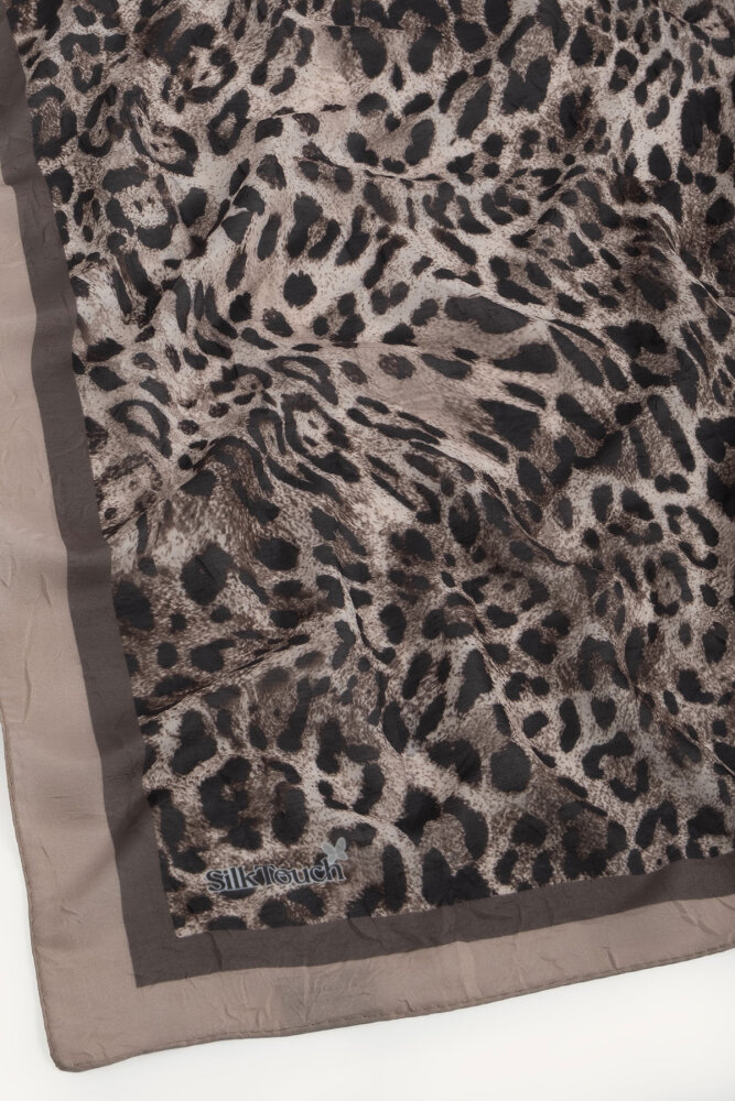 Pudra Leopar Desenli Kraş Eşarp - 3