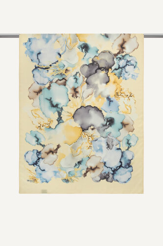 Sarı Mermer Bulutu Desenli Fransız İpeği Şal (1)