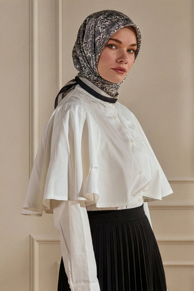 Siyah Asalet Motifi Desen Kristal Eşarp - 1