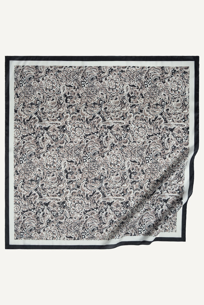 Siyah-Beyaz Etnik Desen Kristal Eşarp - 2