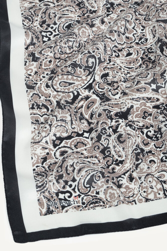 Siyah-Beyaz Etnik Desen Kristal Eşarp - 3