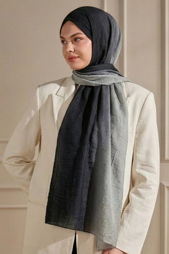 Siyah Degrade Desen Pamuk Vual Şal