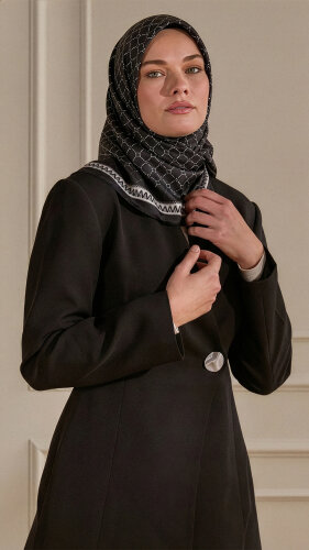 Siyah Elmas Bağ Desen Kristal Eşarp