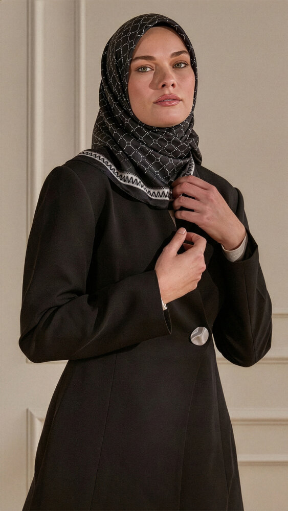 Siyah Elmas Bağ Desen Kristal Eşarp - 1